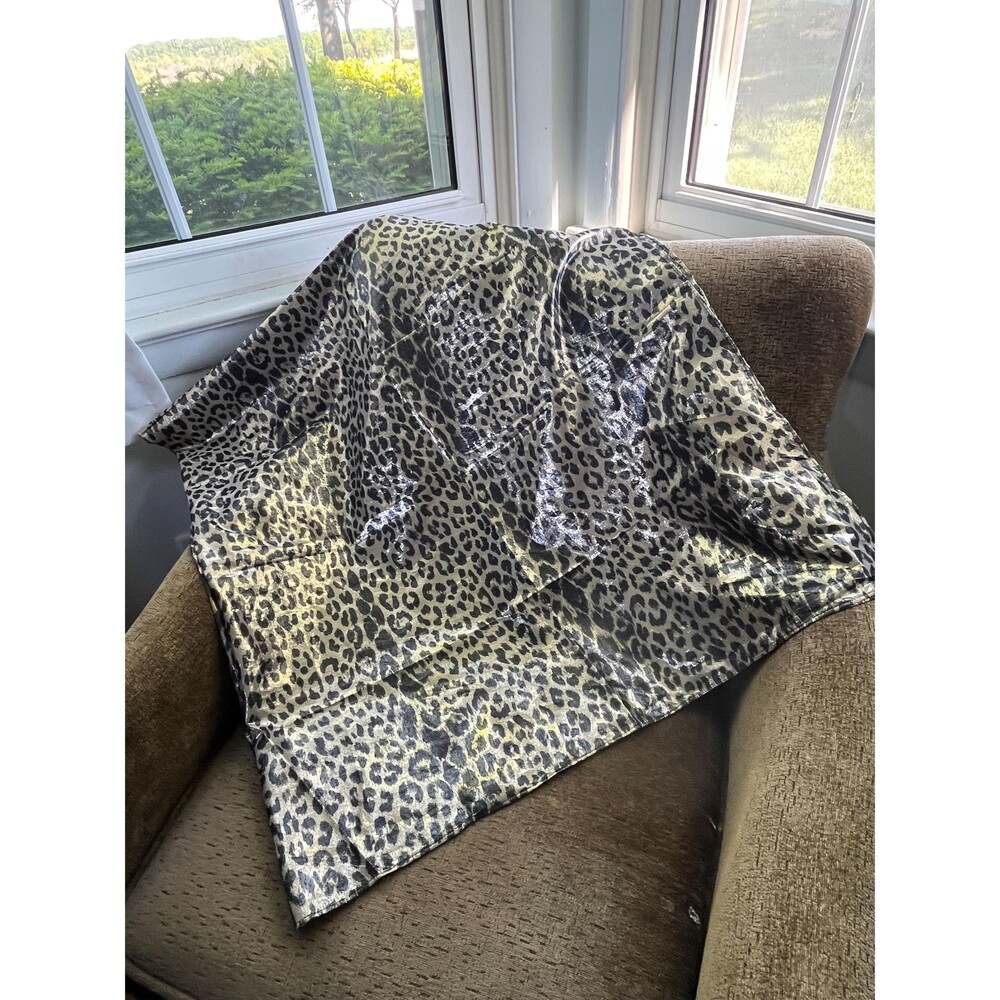 Vintage Oscar de la Renta Leopard Metallic Gold Black 56” Square Original Tag